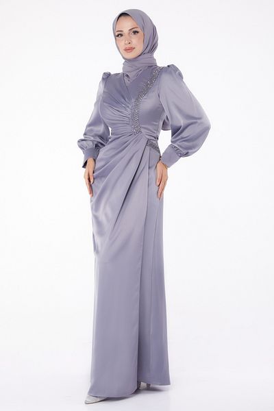 TOFİSA Stone Evening Dress Anthracite - 26195