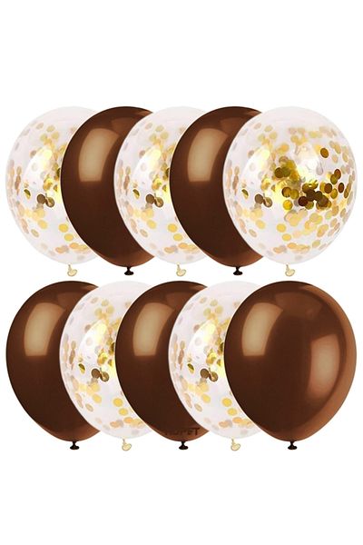 Ropet Set of 10 latex balloons, gold confetti, Brown, 30cm, Ropet