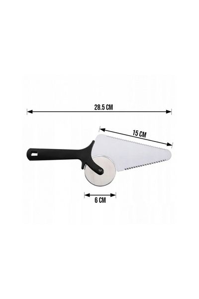 zola 2-in-1 pizza spatula, knife and spatula, made of steel, length 28.5 cm, knife diameter 6 cm, black