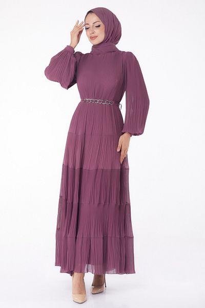TOFİSA Pleated Evening Dress Purple - 26198