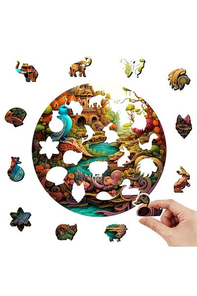 OBRO Round wooden puzzle for adults, bird and landscape, multicolor, 180 pieces, A3