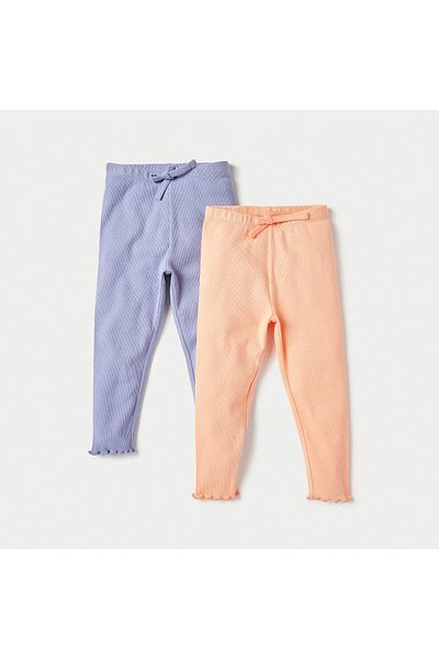Juniors Solid Leggings With Elasticated Waistband - Set Of 2