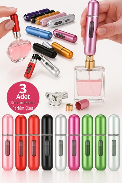 ceviz home züccaciye tekstil ltd şirketi 3’lü 8 Ml Taşınabilir Parfüm Atomizer Şişesi – Doldurulabilir Metal Gövdeli Cep Parfümü Seti
