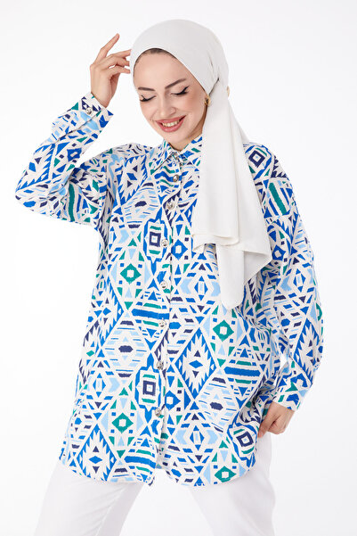 TOFİSA Patterned Tunic Blue - 25611