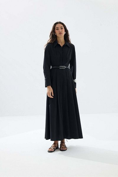 Tailors Room Rochie cămașă plisată - neagră