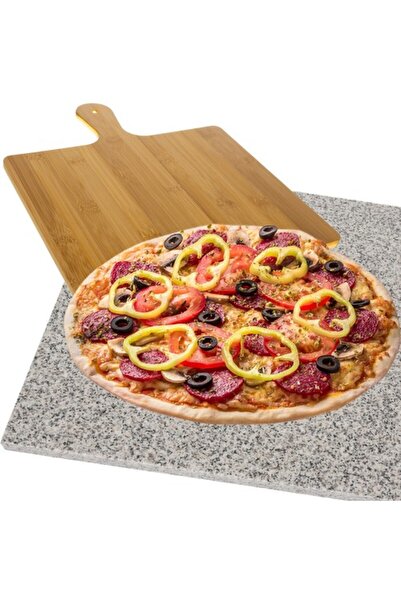zola Granite pizza stone and bamboo spatula set, uniform baking, 38x36x2cm/35x29x0.9 cm