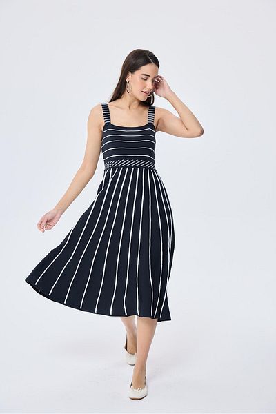 Peraluna Freya, Rochie de damă din tricotaje de vară în dungi - ANTRACIT