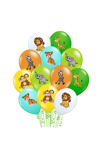 Ropet Set of 20 latex balloons, zoo animal color print, 30cm, Ropet