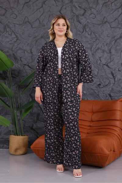 Siyezen Large Size Flower Pattern Kimono Set