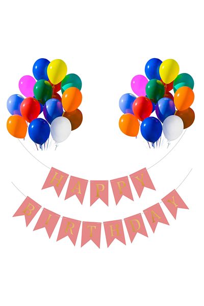 Ropet Set of 20 balloons 30cm, Happy Birthday Banner Pink 12 x 17 cm