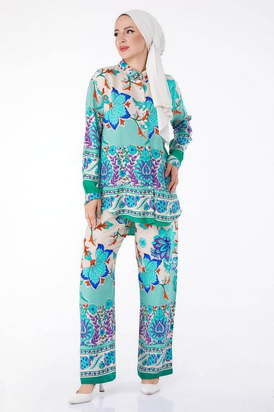 TOFİSA Patterned Tunic Trousers Mint - 25604