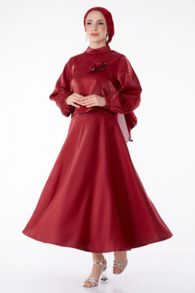 TOFİSA Σατέν βραδινό φόρεμα μπορντό - 25278