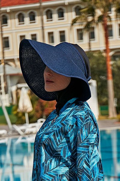Remsa Mayo Remsa Bow Сгъваема козирка Сламена шапка Слънцезащитен козирка RŞ-78 Navy Blue
