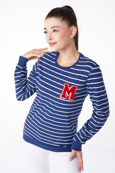 TOFİSA Embroidered Sweatshirt Navy Blue - 26291