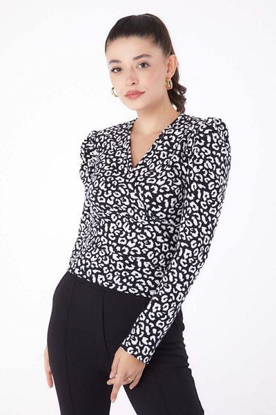 TOFİSA Leopard Patterned Blouse Black - 26215