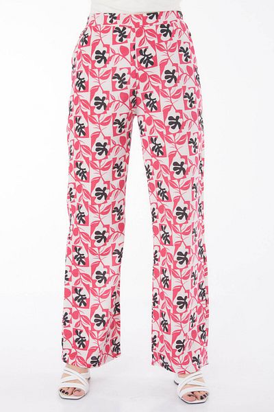TOFİSA Leaf Pattern Trousers Fuchsia - 13214