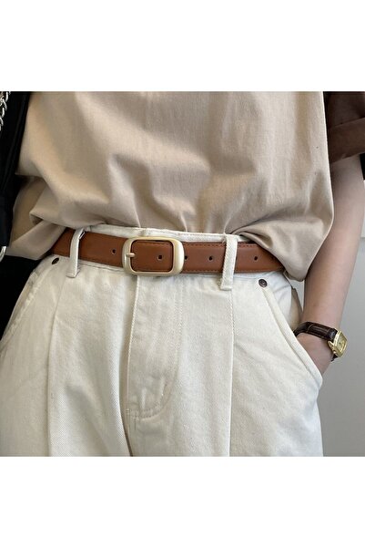 OBRO Curea din piele naturala reglabila, flexibila, metal auriu, 105 cm, maro...