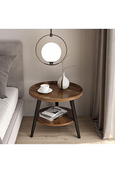 1st 48*60 Modern Round Wood Coffee Table with Metal Frame