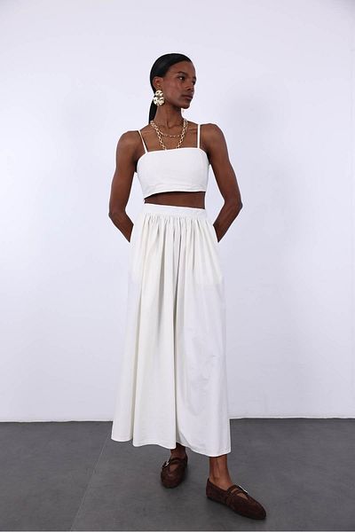 5in1Canpolat Bone Adjustable Strap Crop Skirt Suit 5001
