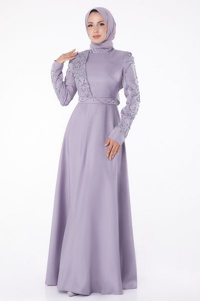 TOFİSA Stone Evening Dress Gray - 26197