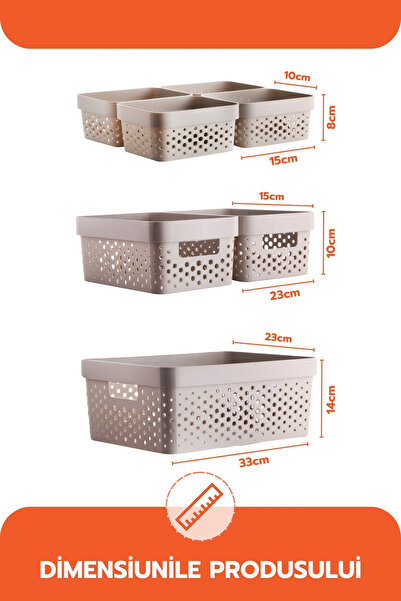 GİNZAMAİSON Set de 7 coșuri de organizare și depozitare pentru baie, dormitor, bucătărie, cămară, casă, culoare bej