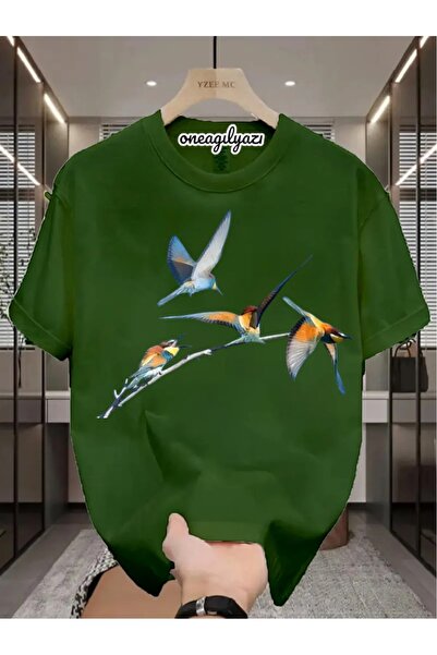 oneagılyazı Bird Printed Oversize T-Shirt
