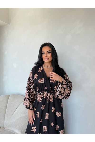 LİLA İSTANBUL Double Breasted Collar Floral Patterned Viscose Fabric Summer Dress