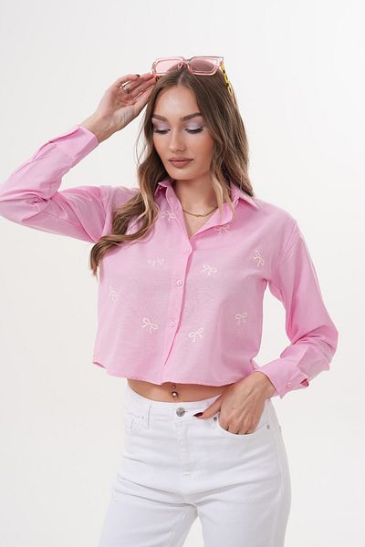 Laressi Bow Embroidered Plain Crop Shirt