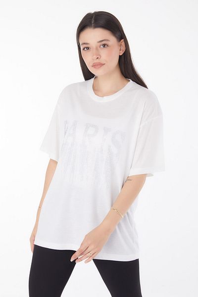TOFİSA Stoned T-Shirt Ecru - 25698