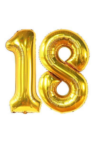 Ropet Coming of Age Birthday Foil Balloons, Number 18, Gold, 100 cm, Ropet