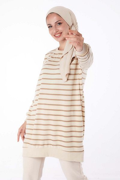 TOFİSA Striped Sweatshirt Mink - 26137