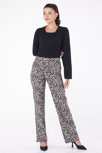 TOFİSA Leopard Patterned Trousers Brown - 26211