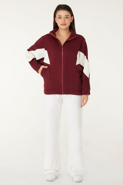 TOFİSA Zippered Sweatshirt Burgundy - 26543
