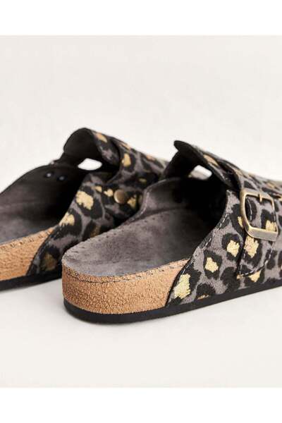 Chirpy Kadın Leopar Desenli Tokalı Yazlık Terlik