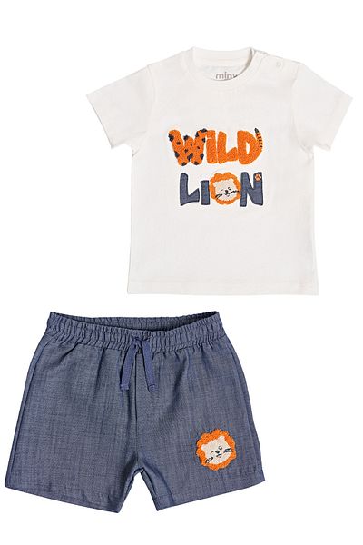 Miny Center Embroidery Detailed White T-Shirt - Shorts Baby Boy Double Set