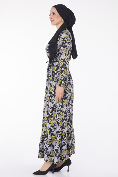 TOFİSA Zelené šaty se vzorem s páskem - 25799