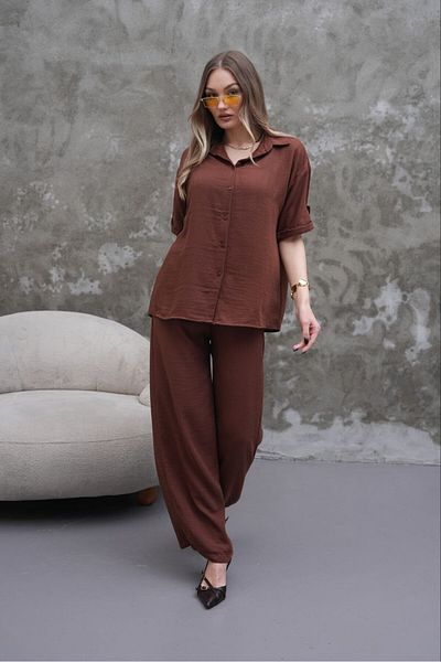 MODAMOR Brown Woven Shirt & Trousers Suit