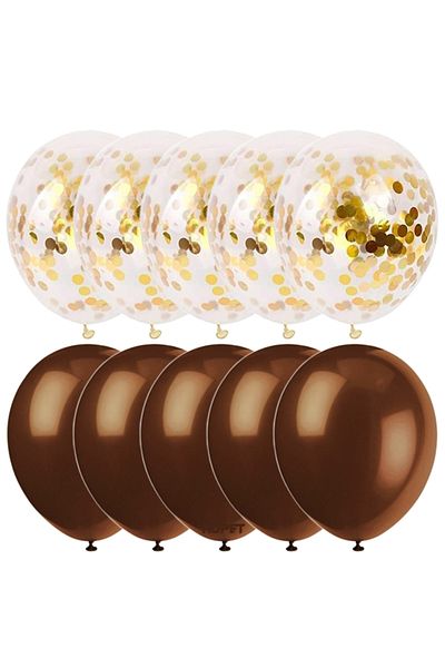 Ropet Set of 10 latex balloons, gold confetti, Brown, 30cm, Ropet
