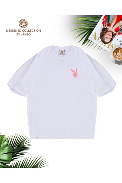 JANSO GROUP -Women's Rabbit Printed Short Sleeve Tshirt Large Size Oversize Cotton