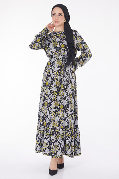 TOFİSA Zelené šaty se vzorem s páskem - 25799