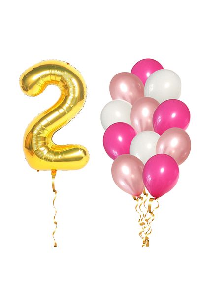 Ropet Set of 13 2nd Birthday Balloons, girl, pink/rose gold color, Ropet