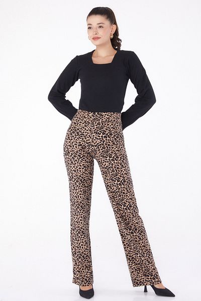 TOFİSA Leopard Patterned Trousers Mink - 26211