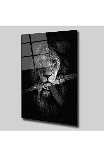 Glassual Art Silah Ve Aslan Hayvanlar Alemi Cam Tablo
