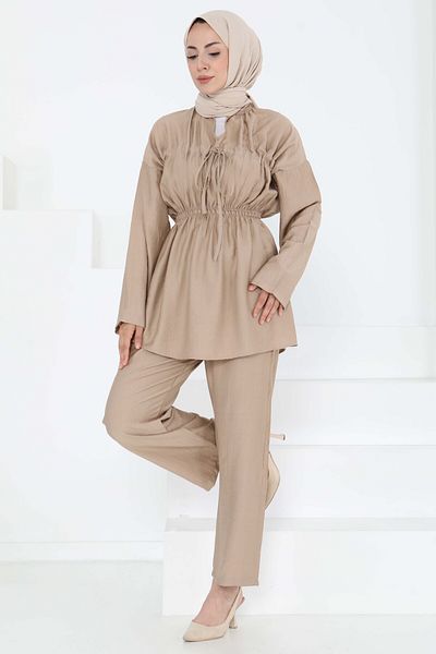 TOFİSA Elastic Waist Double Suit Beige - 27177