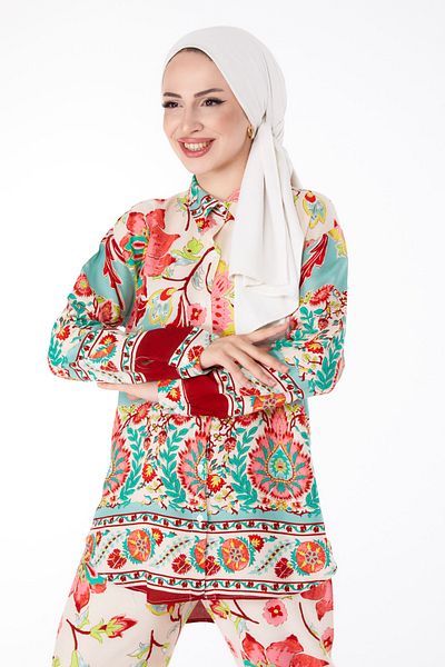 TOFİSA Patterned Tunic Trousers Green - 25604