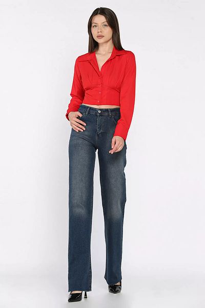 GÜLSELİ Navy Blue Women's Cut Leg Palazzo Jean Jeans