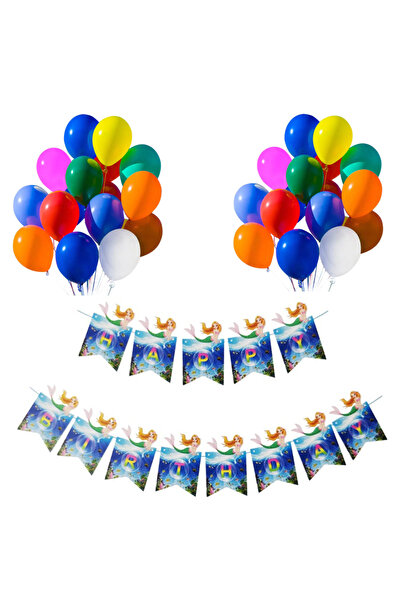 Ropet Set 20 baloane 30cm, Banner Happy Birthday Ocean, Sirena 12 x 17 cm