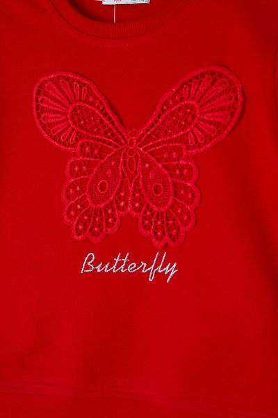 TOFİSA Girl's Red Butterfly Embroidered Sweatshirt - 26106