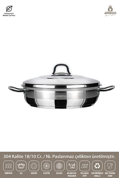 Amboss Saphire Stainless Steel Flat Pot 34X12 - Steel Lid