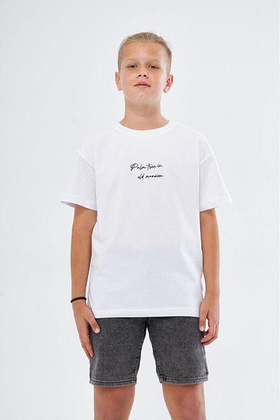The Champ Clothing Детска тениска с бяло кръгло деколте и щампа с палми